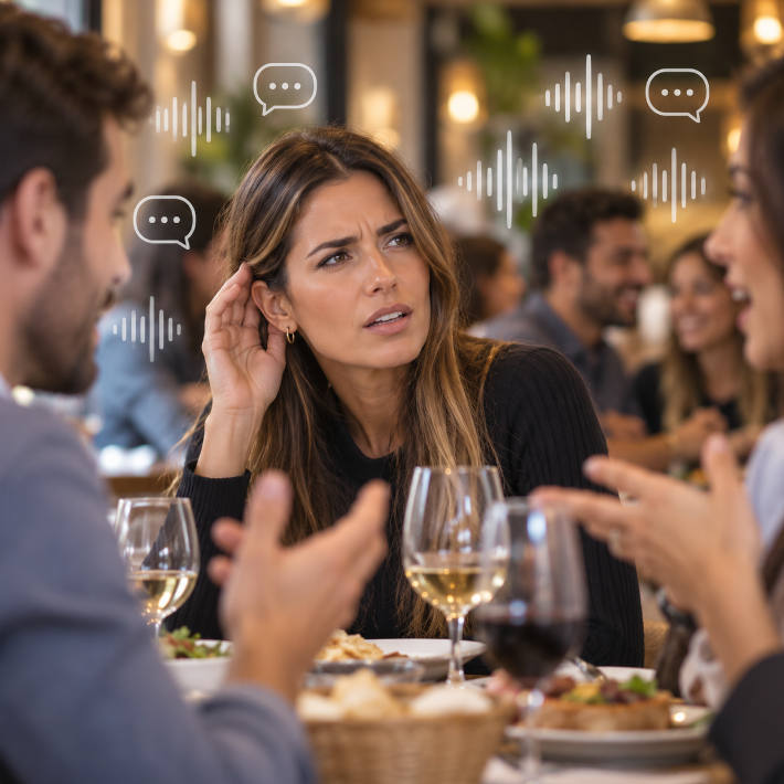 Tem dificuldade em acompanhar conversas quando há muito ruído?